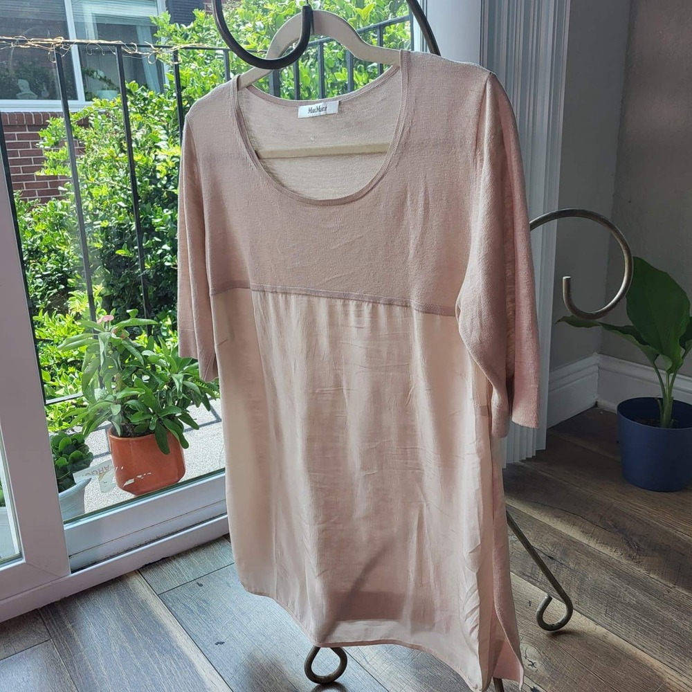 Max Mara Womens Light Pink Mixed Media Knit Woven Scoop Neck Top Blouse Size M - Picture 4 of 13